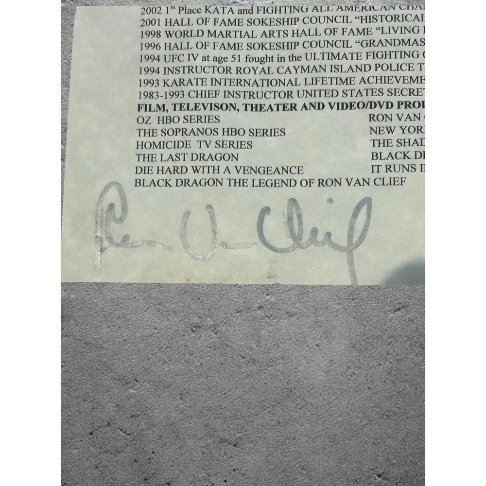 Ron Van Clief Signed Accolades Piece Of Paper From Early 2000s